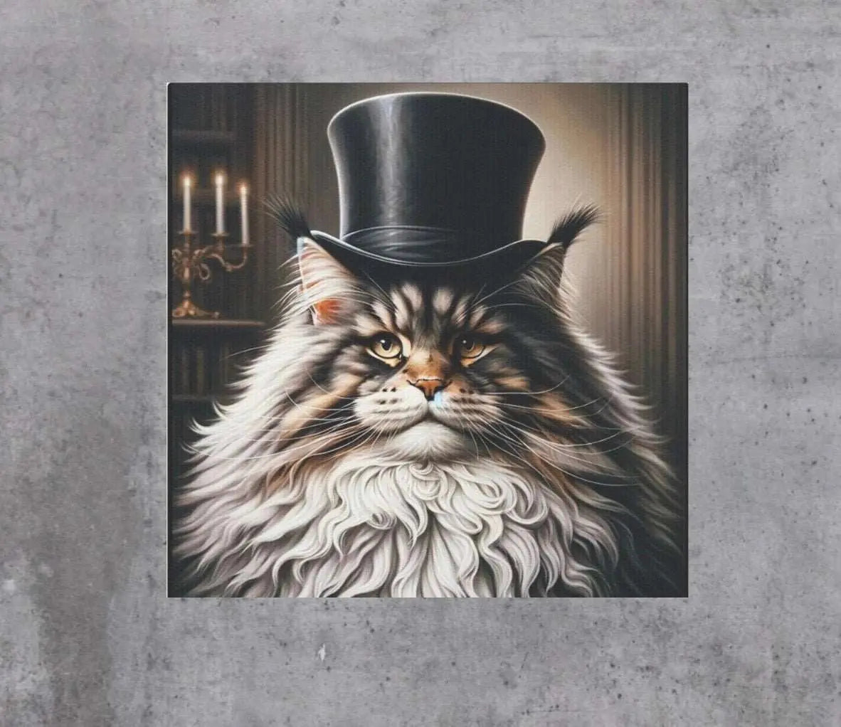 Maine Coon Cat in Top Hat - Wall Art Decor - Canvas