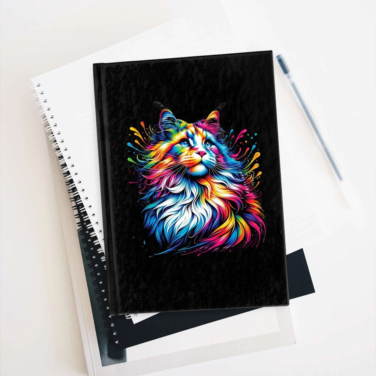 Maine Coon Rainbow Drops - Cat Lover - Blank - Hard Cover Journal - Paper products