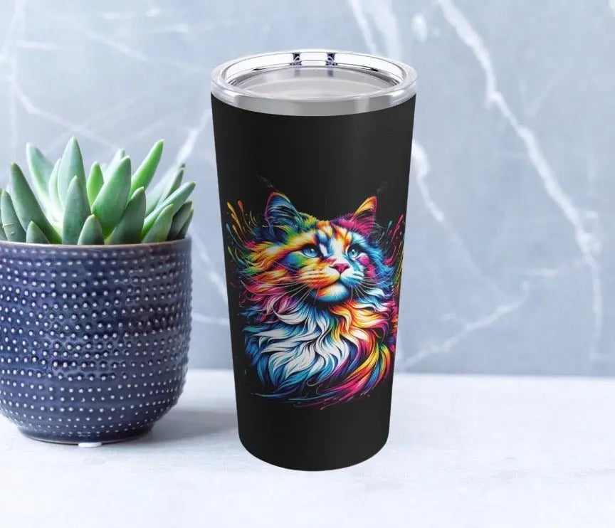 Maine Coon Rainbow Drops - Cat Lover Player Stainless Steel Travel Cup With Lid - Mug