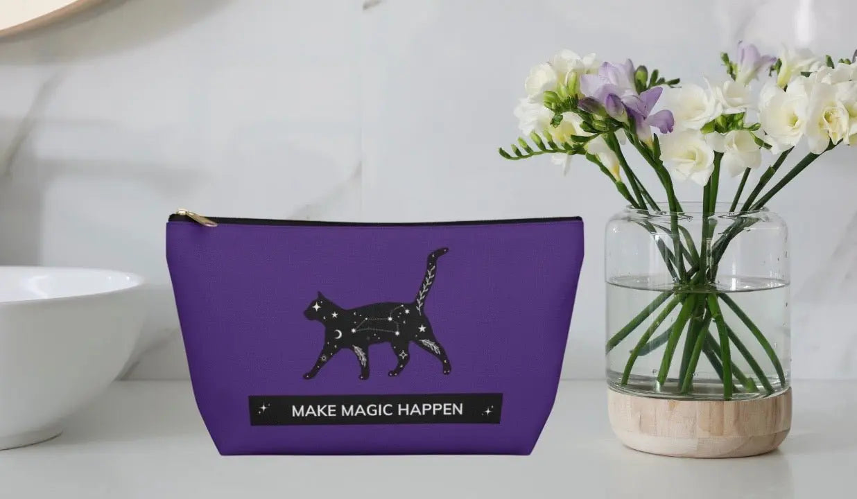 Make Magic Happen - Accessory Pouch - Black Cat - Purple Bag - Bags