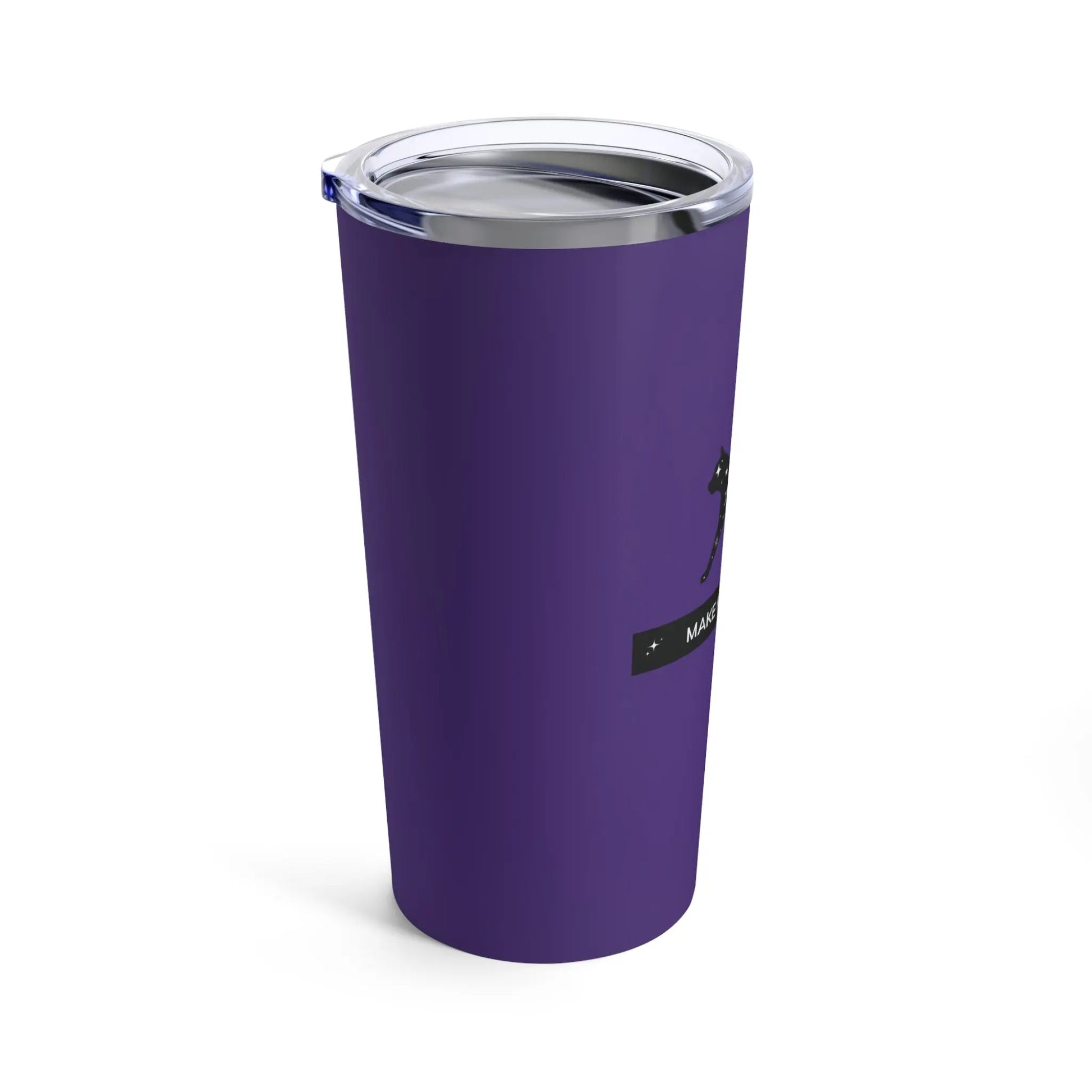 Make Magic Happen - Black Cat - Stainless Steel Tumbler with Lid - Purple - Mug