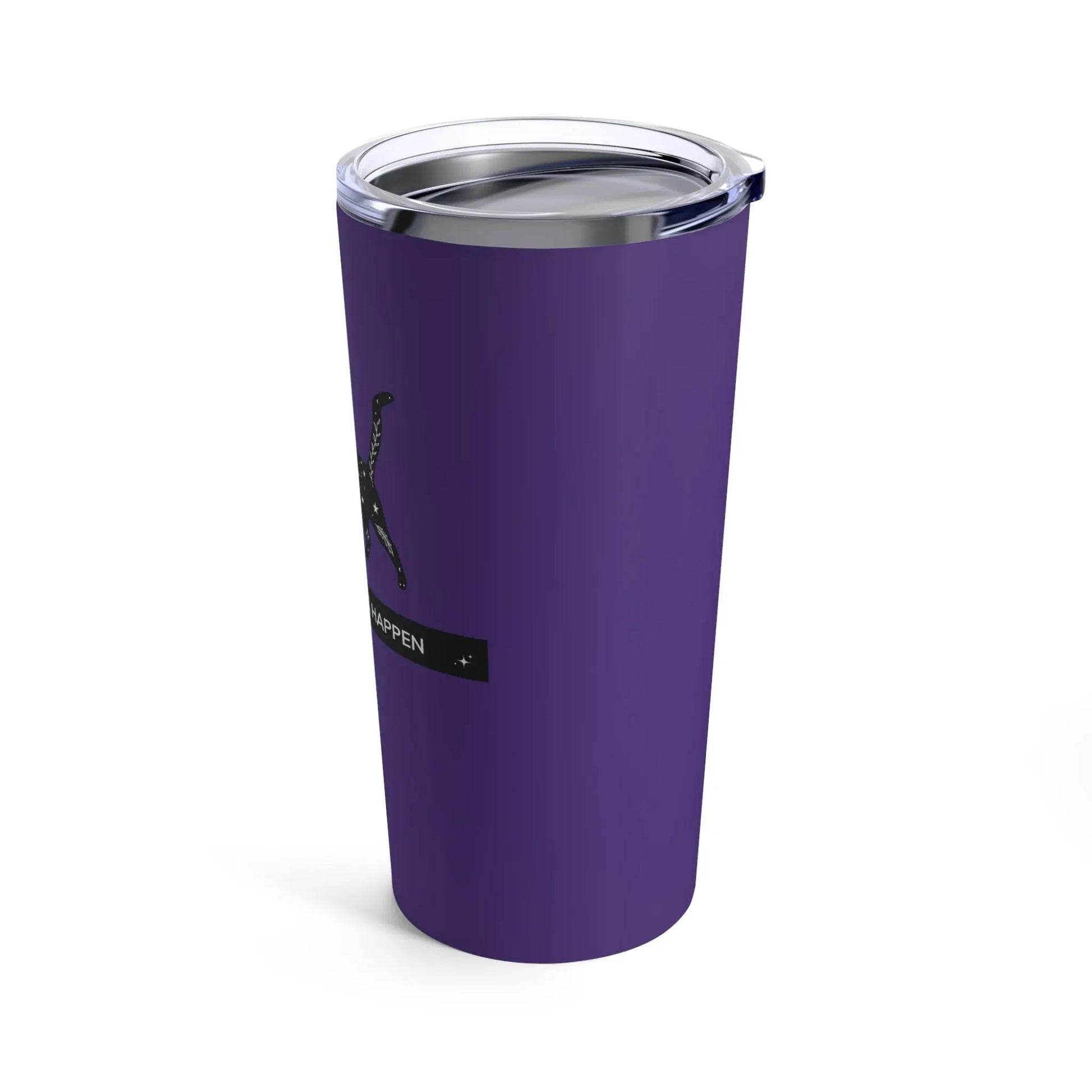 Make Magic Happen - Black Cat - Stainless Steel Tumbler with Lid - Purple - Mug