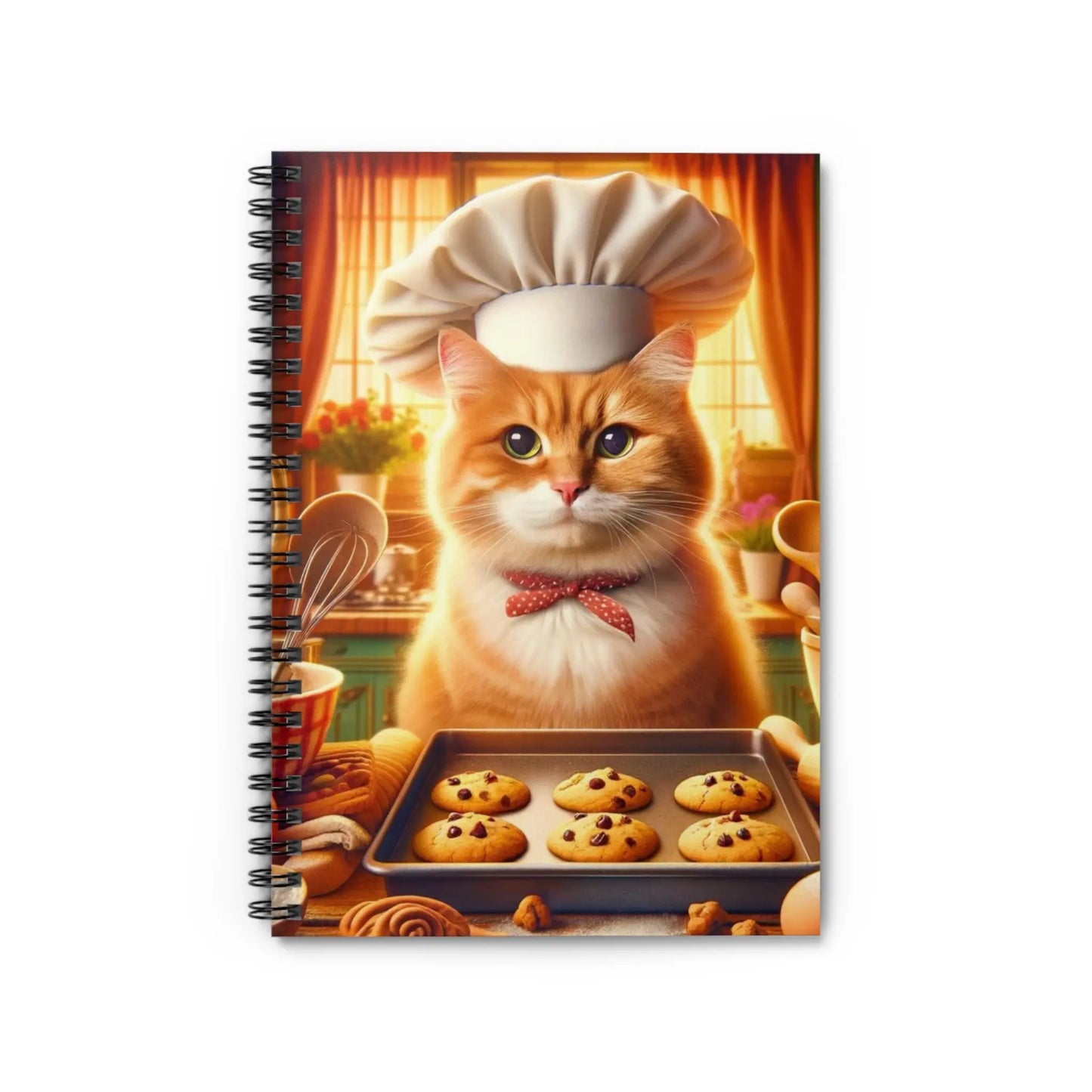 Orange Cat Cookie Baker Spiral Notebook - Ruled Line - Recipe Book - Paper products