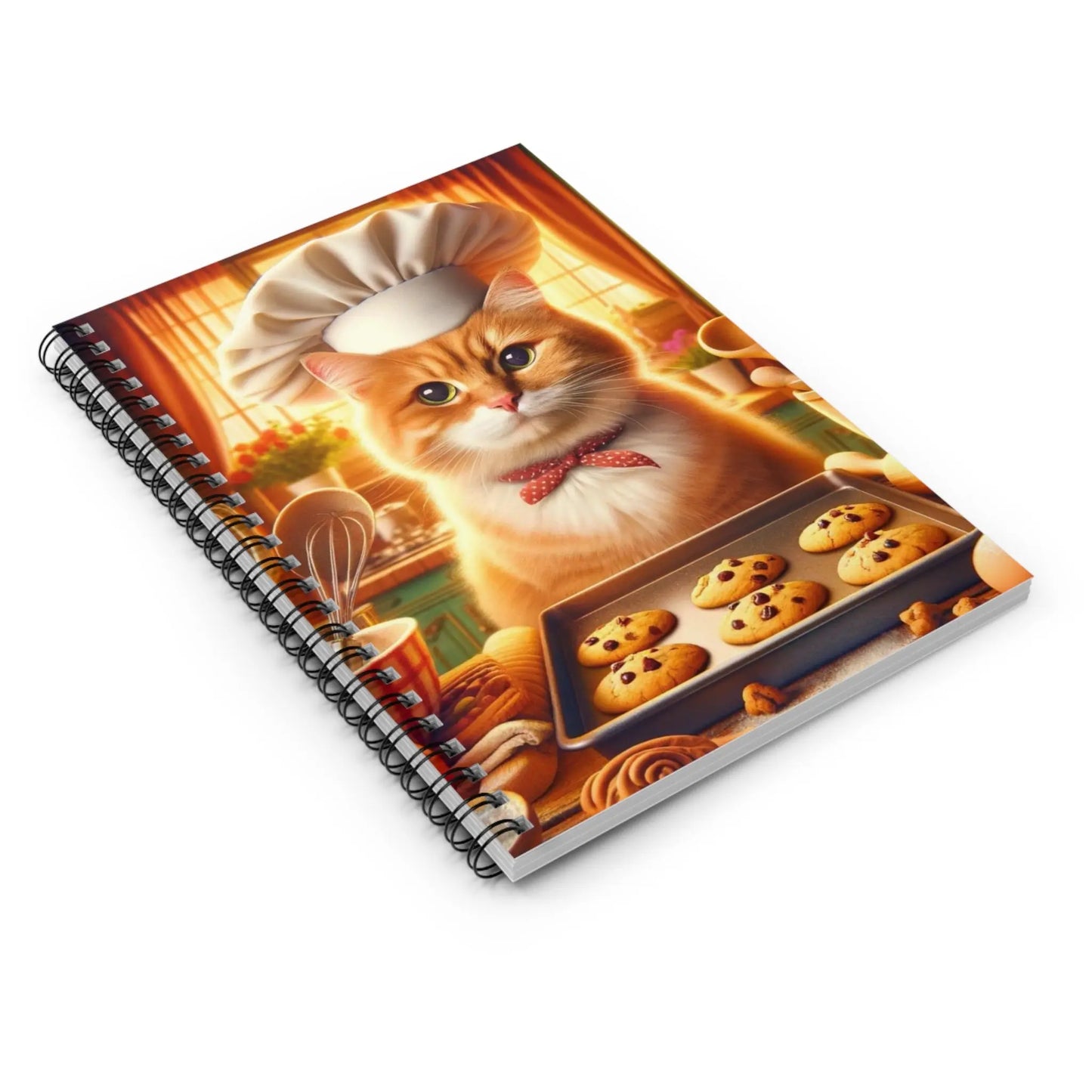 Orange Cat Cookie Baker Spiral Notebook - Ruled Line - Recipe Book - Paper products