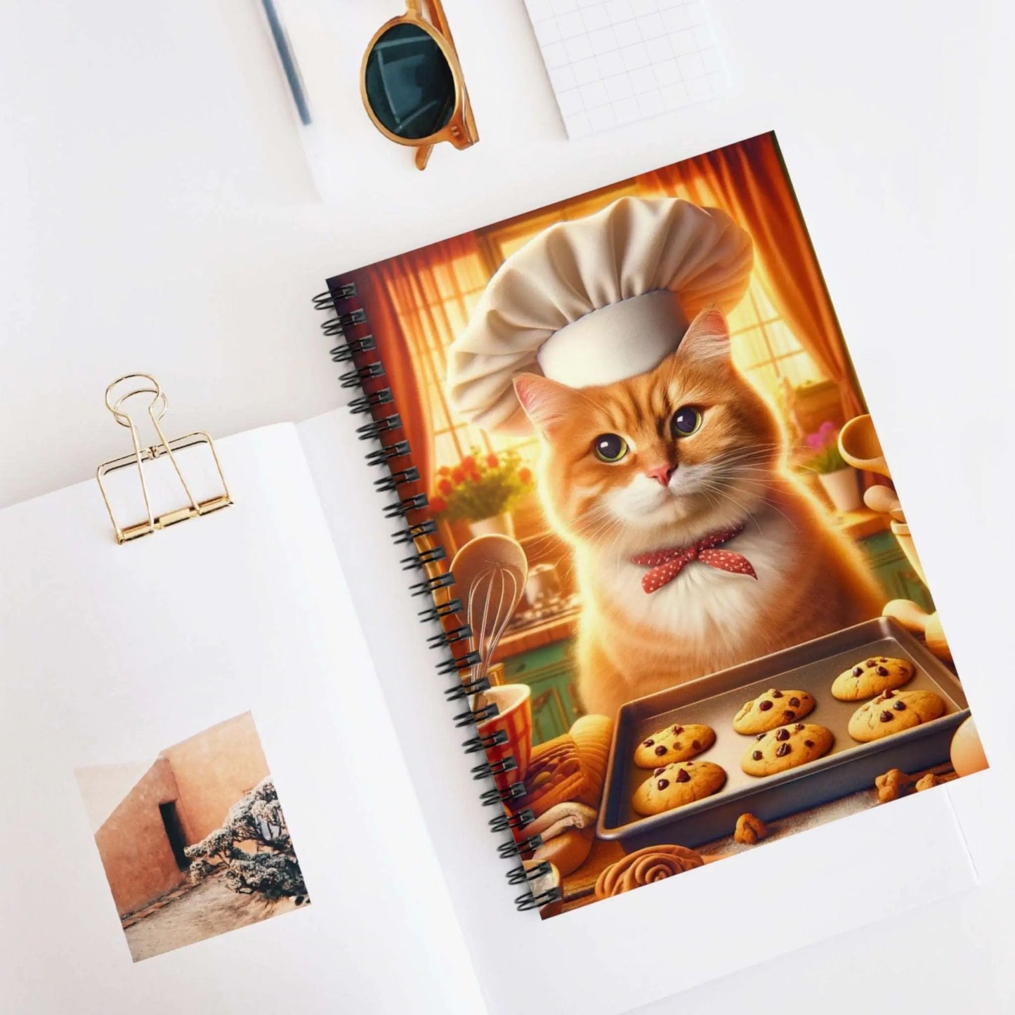 Orange Cat Cookie Baker Spiral Notebook - Ruled Line - Recipe Book - Paper products