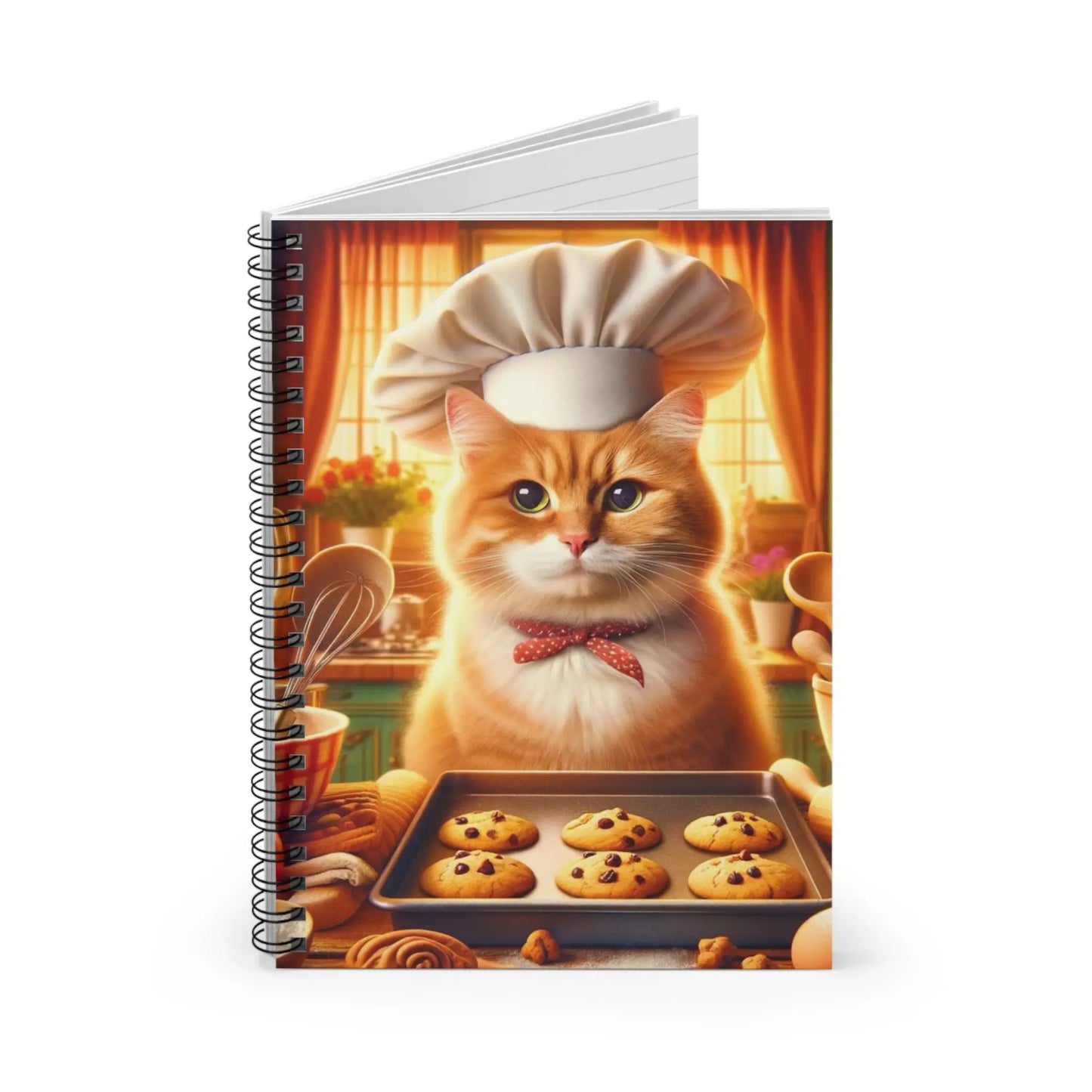 Orange Cat Cookie Baker Spiral Notebook - Ruled Line - Recipe Book - Paper products