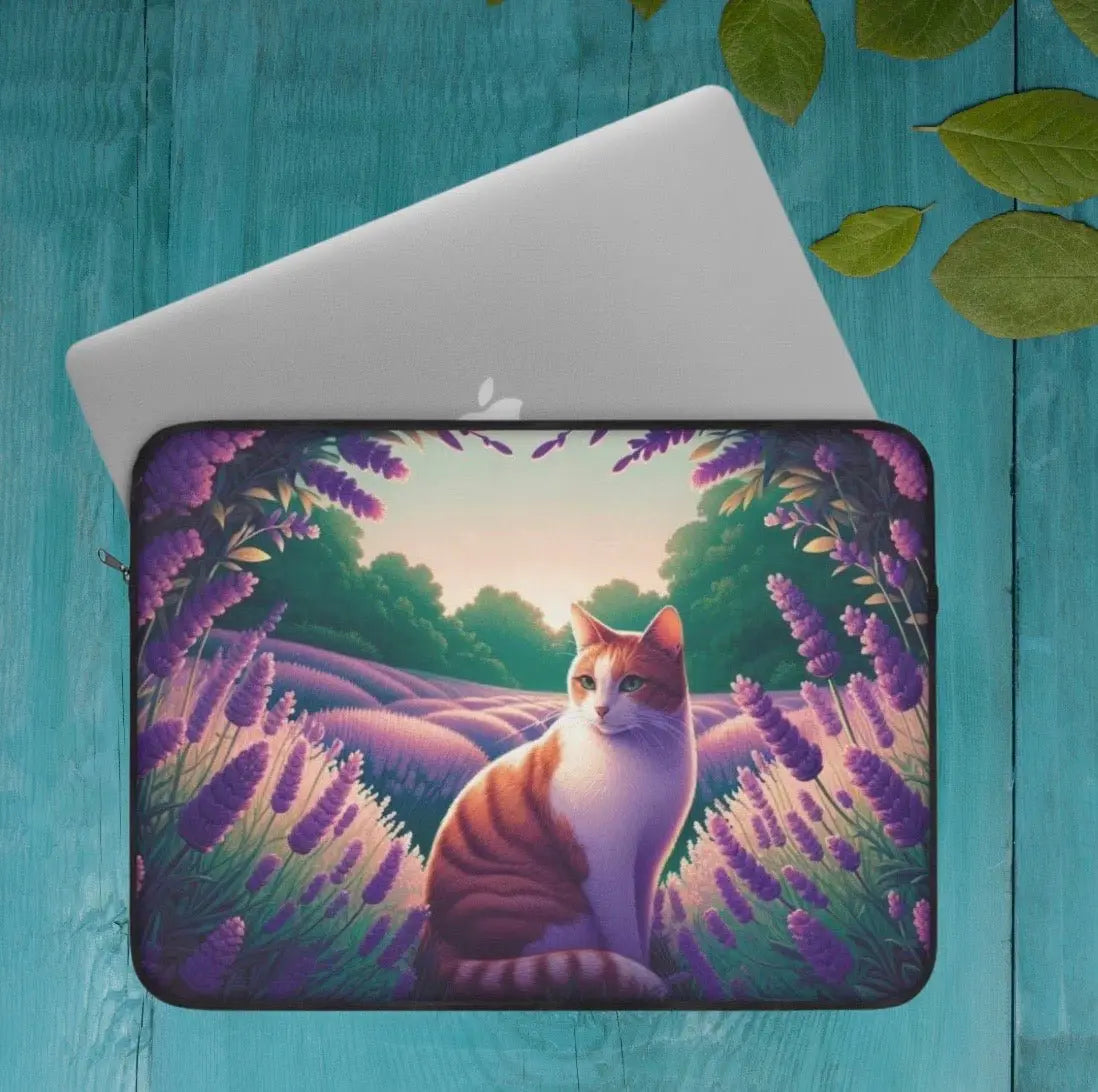 Orange Cat in Lavender Fields - Laptop Sleeve - Laptop Sleeve