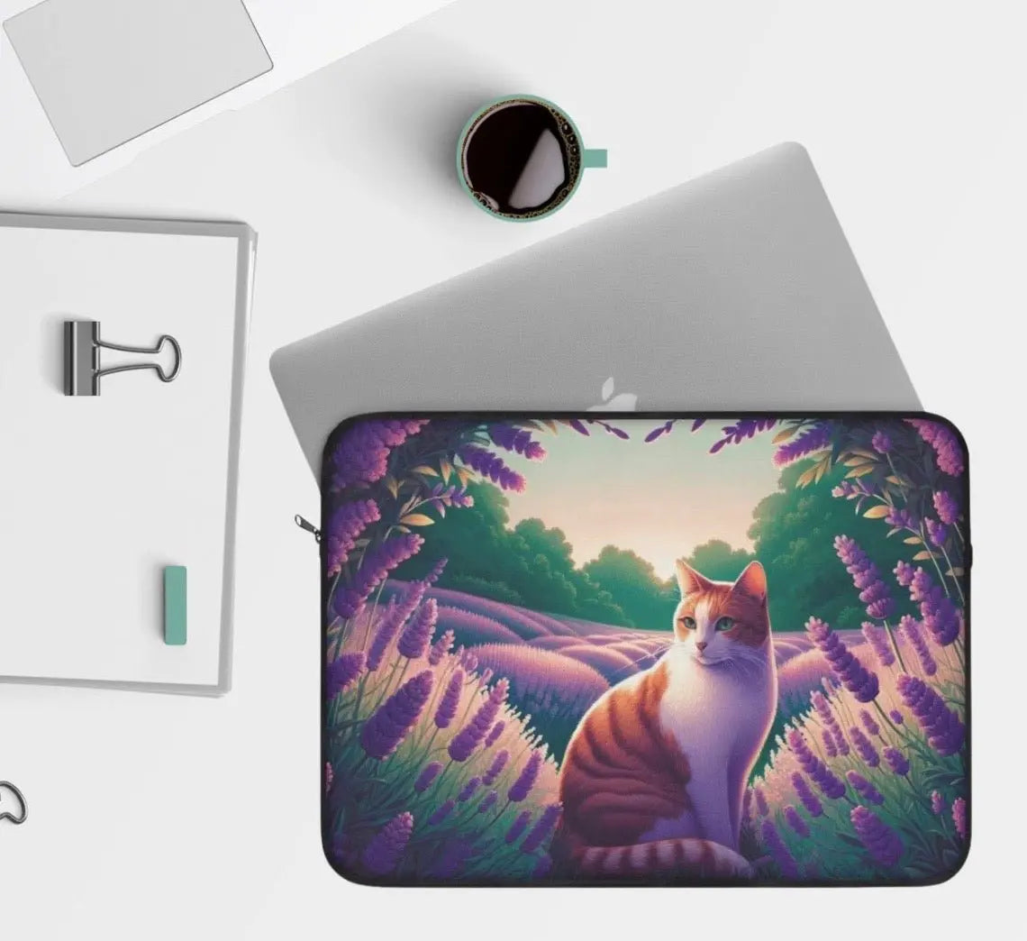 Orange Cat in Lavender Fields - Laptop Sleeve - Laptop Sleeve