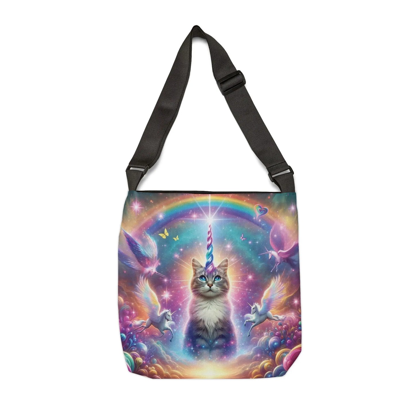 Rainbow Caticorn - Cat Unicron - Cat Lover - Adjustable Strap Tote Bag - Bags