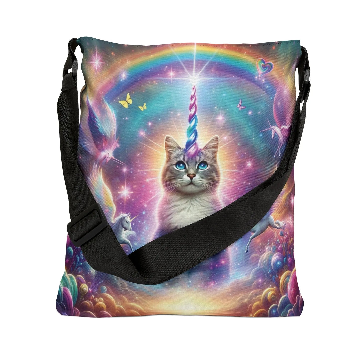 Rainbow Caticorn - Cat Unicron - Cat Lover - Adjustable Strap Tote Bag - Bags