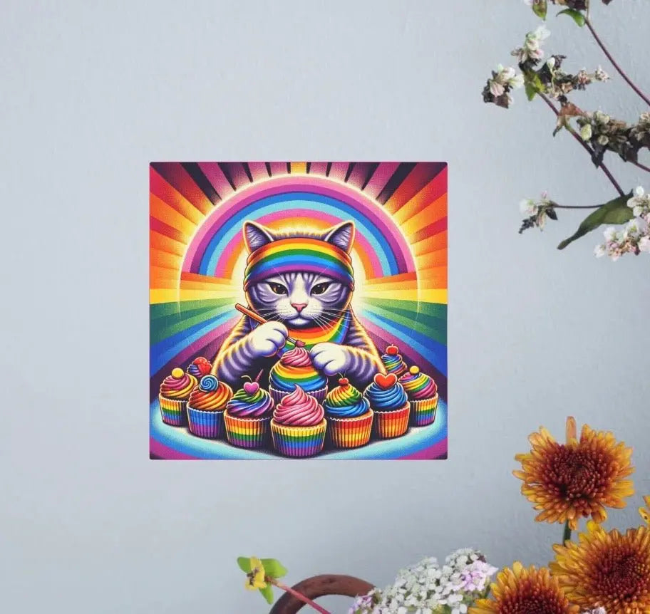 Rainbow Cupcake Baker - Cat Lover - Wall Art Decor - Canvas