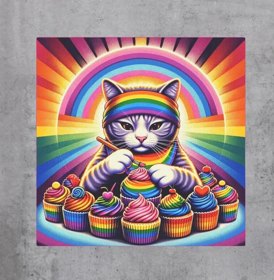 Rainbow Cupcake Baker - Cat Lover - Wall Art Decor - Canvas