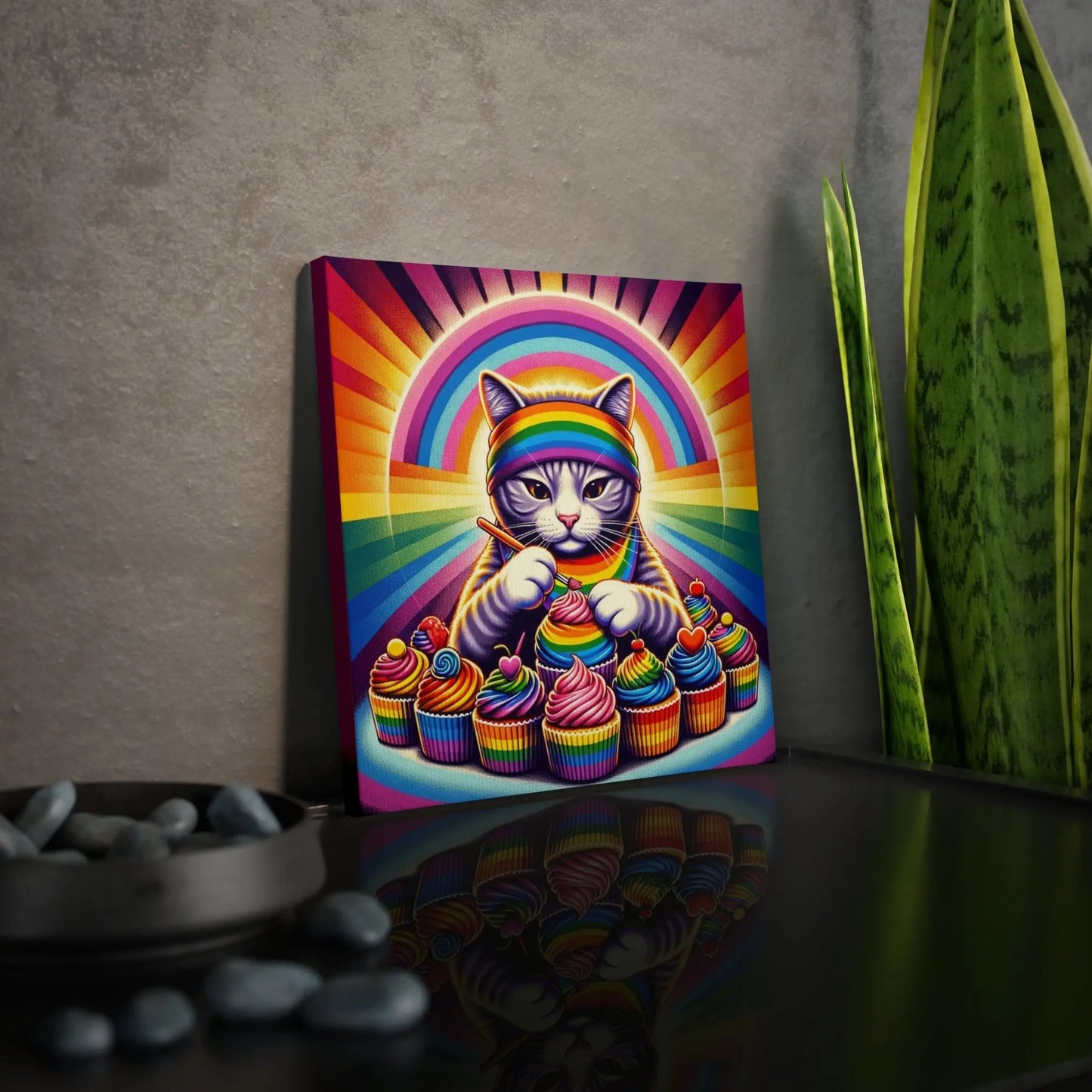 Rainbow Cupcake Baker - Cat Lover - Wall Art Decor - Canvas