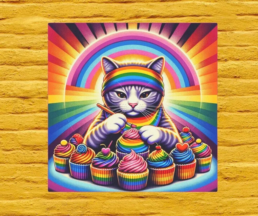 Rainbow Cupcake Baker - Cat Lover - Wall Art Decor - Canvas