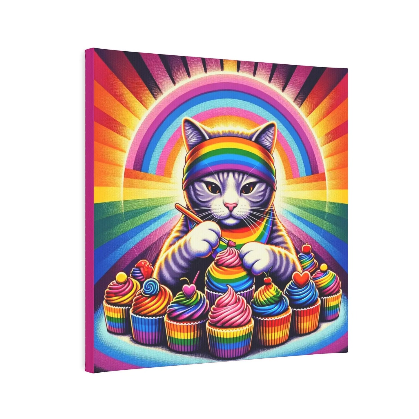 Rainbow Cupcake Baker - Cat Lover - Wall Art Decor - Canvas