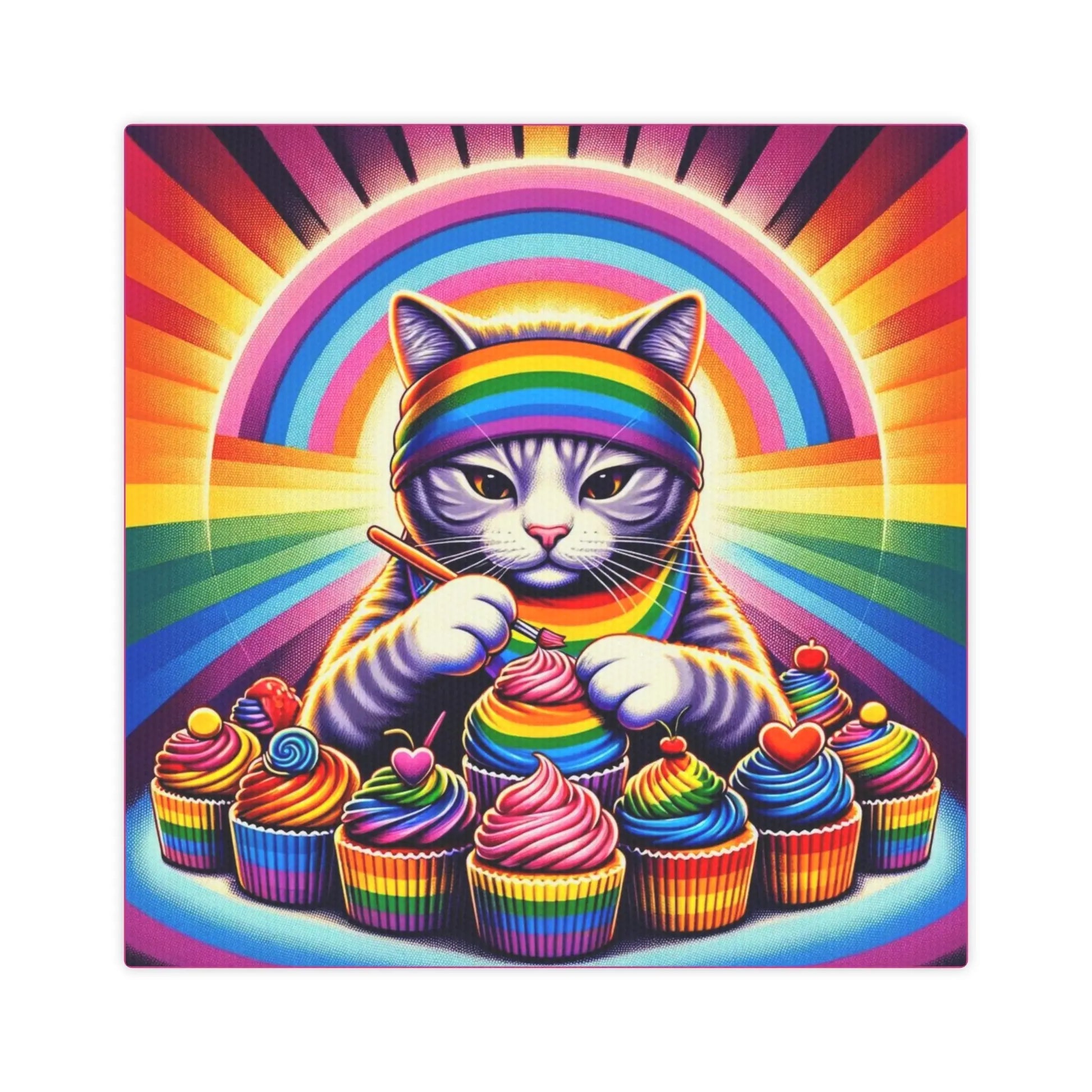 Rainbow Cupcake Baker - Cat Lover - Wall Art Decor - Canvas