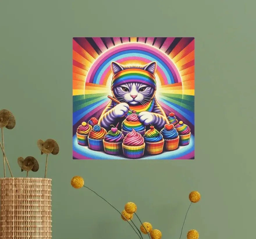 Rainbow Cupcake Baker - Cat Lover - Wall Art Decor - Canvas