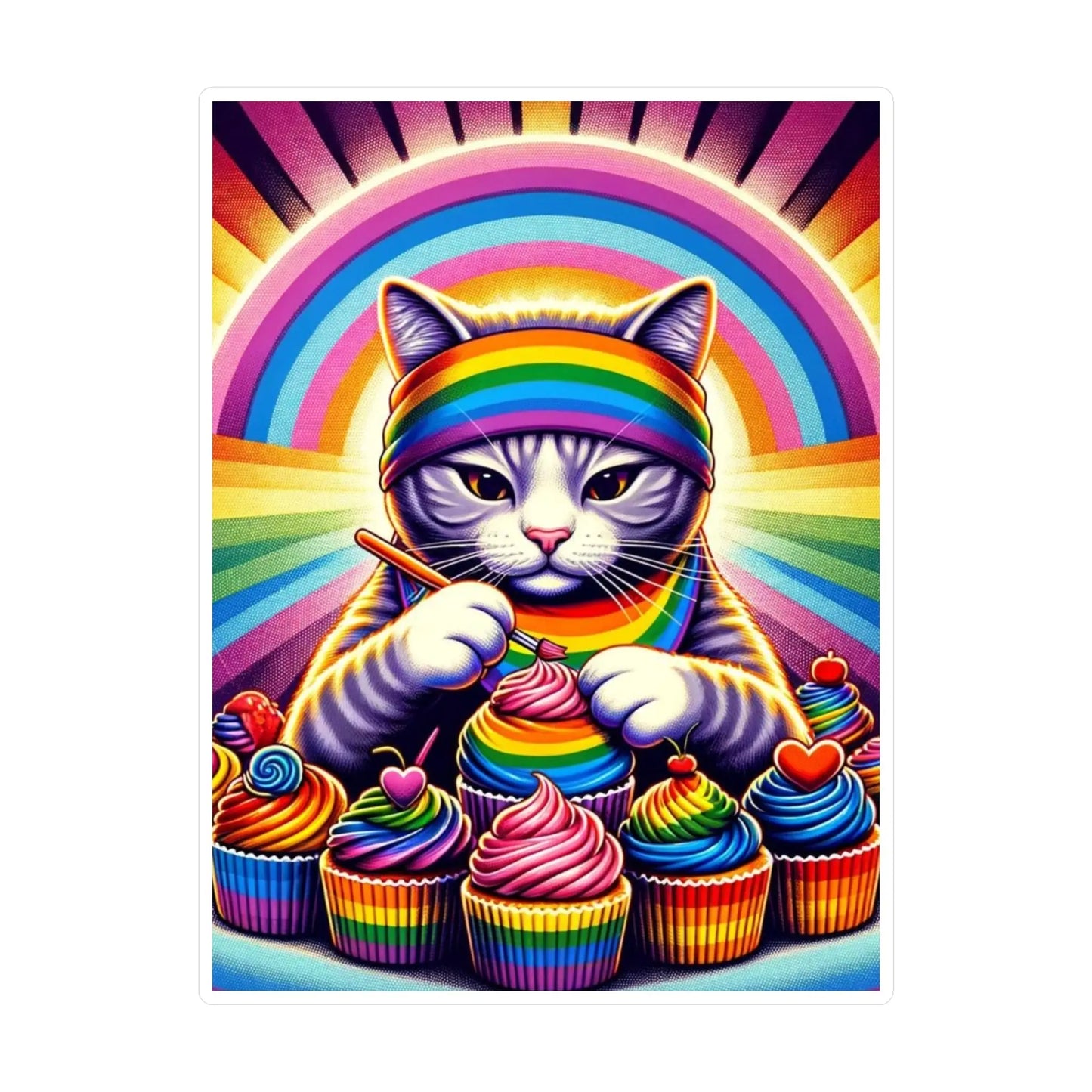 Rainbow Cupcake Baker - Sticker Kiss-Cut Vinyl Decals - Paper products