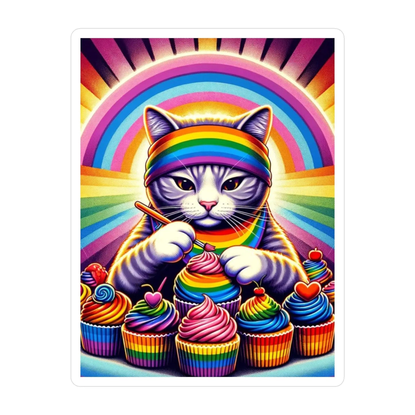 Rainbow Cupcake Baker - Sticker Kiss-Cut Vinyl Decals - Paper products