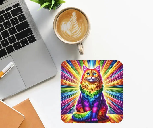 Rainbow Fluffy Cat Coaster - Home Decor