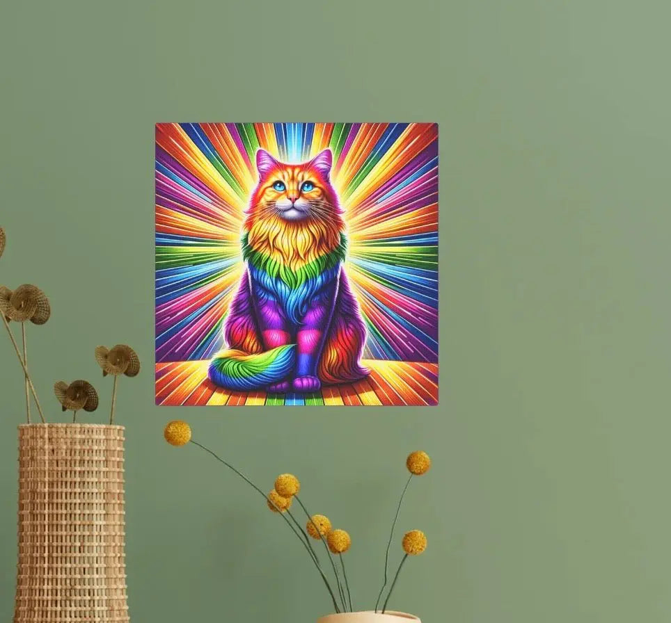 Rainbow Fluffy Cat - Wall Art Decor - Canvas