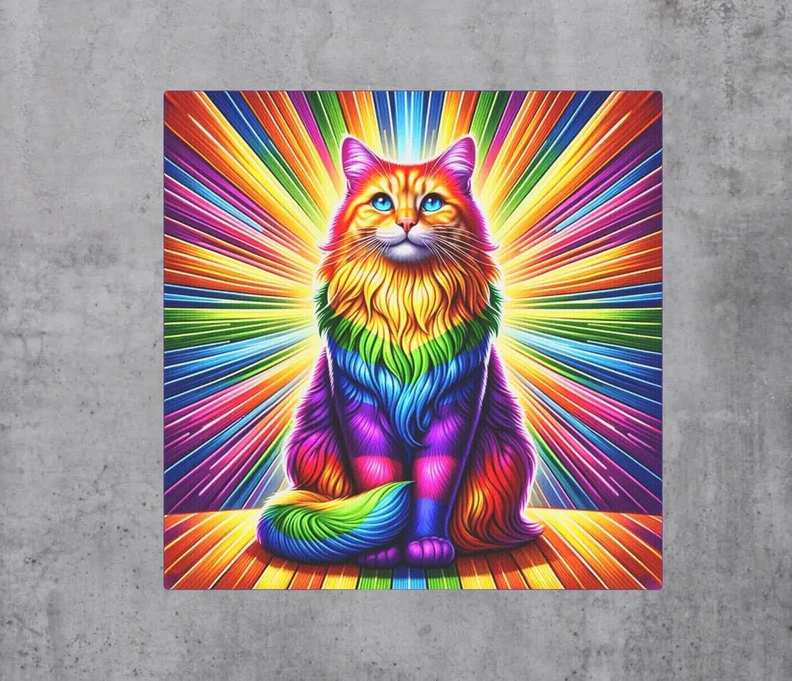 Rainbow Fluffy Cat - Wall Art Decor - Canvas