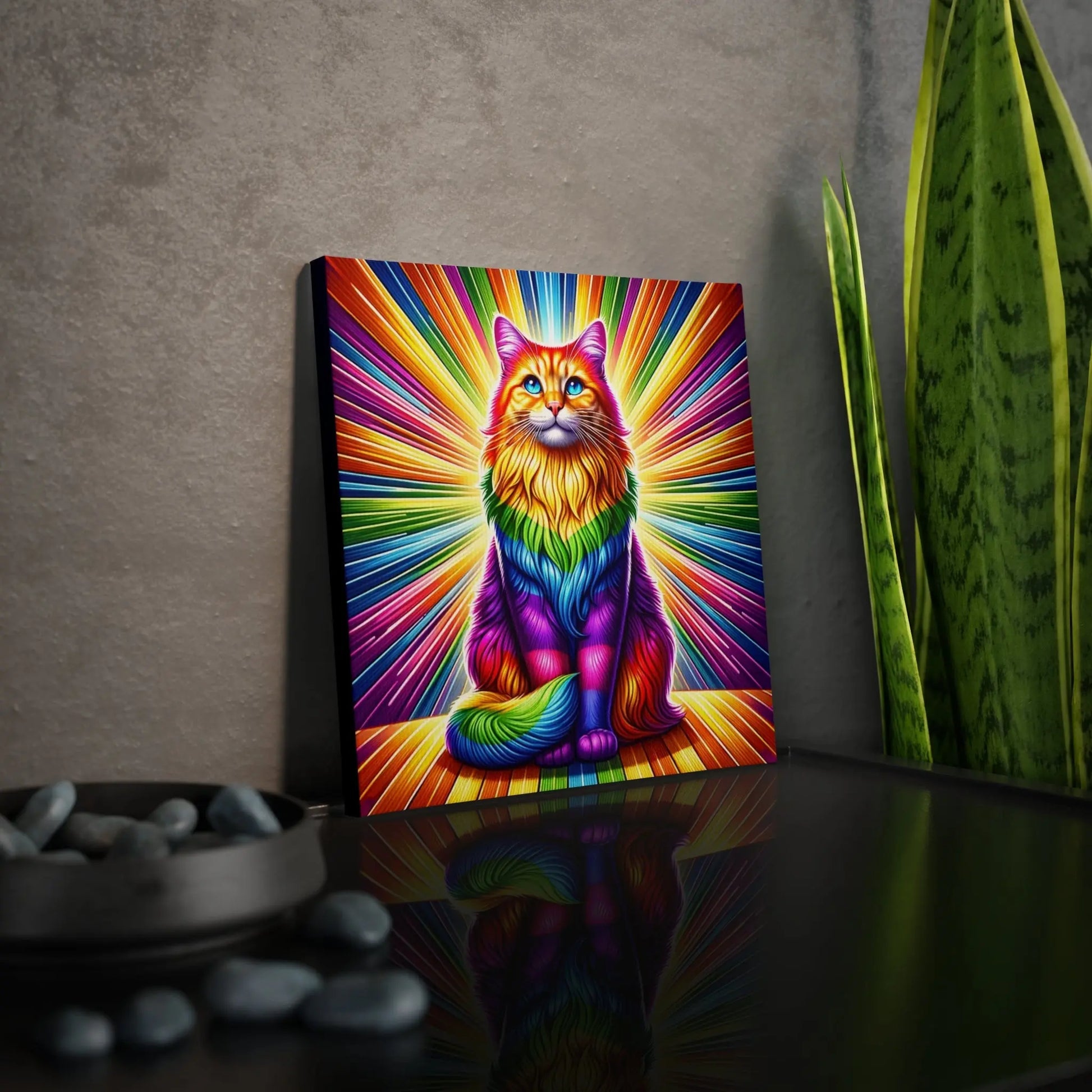 Rainbow Fluffy Cat - Wall Art Decor - Canvas