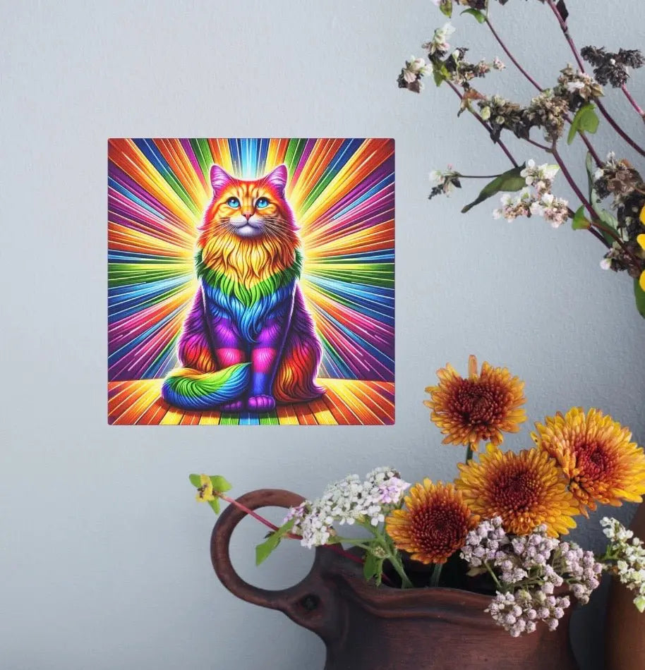 Rainbow Fluffy Cat - Wall Art Decor - Canvas