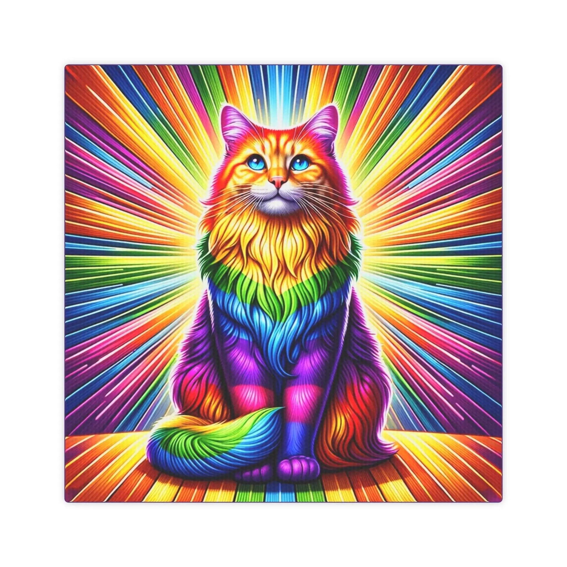 Rainbow Fluffy Cat - Wall Art Decor - Canvas