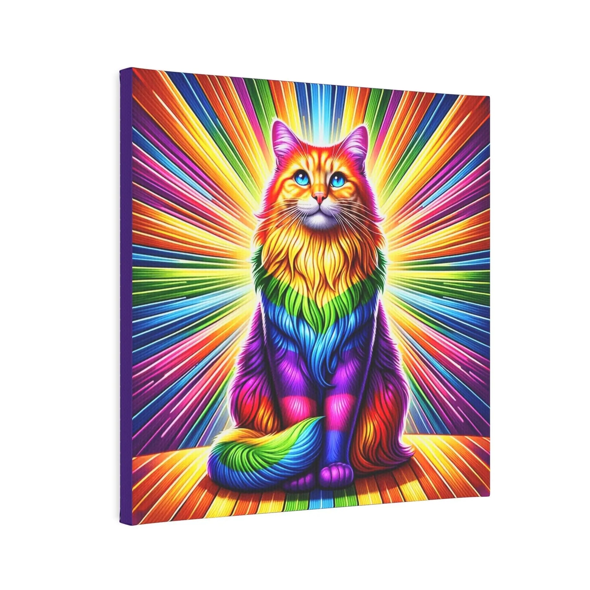 Rainbow Fluffy Cat - Wall Art Decor - Canvas