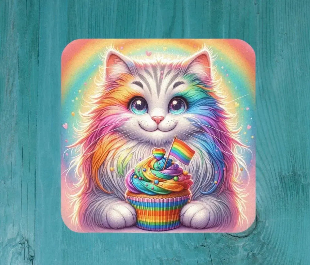 Rainbow Kitten Cupcake - Cat Decor - Coaster - Home Decor