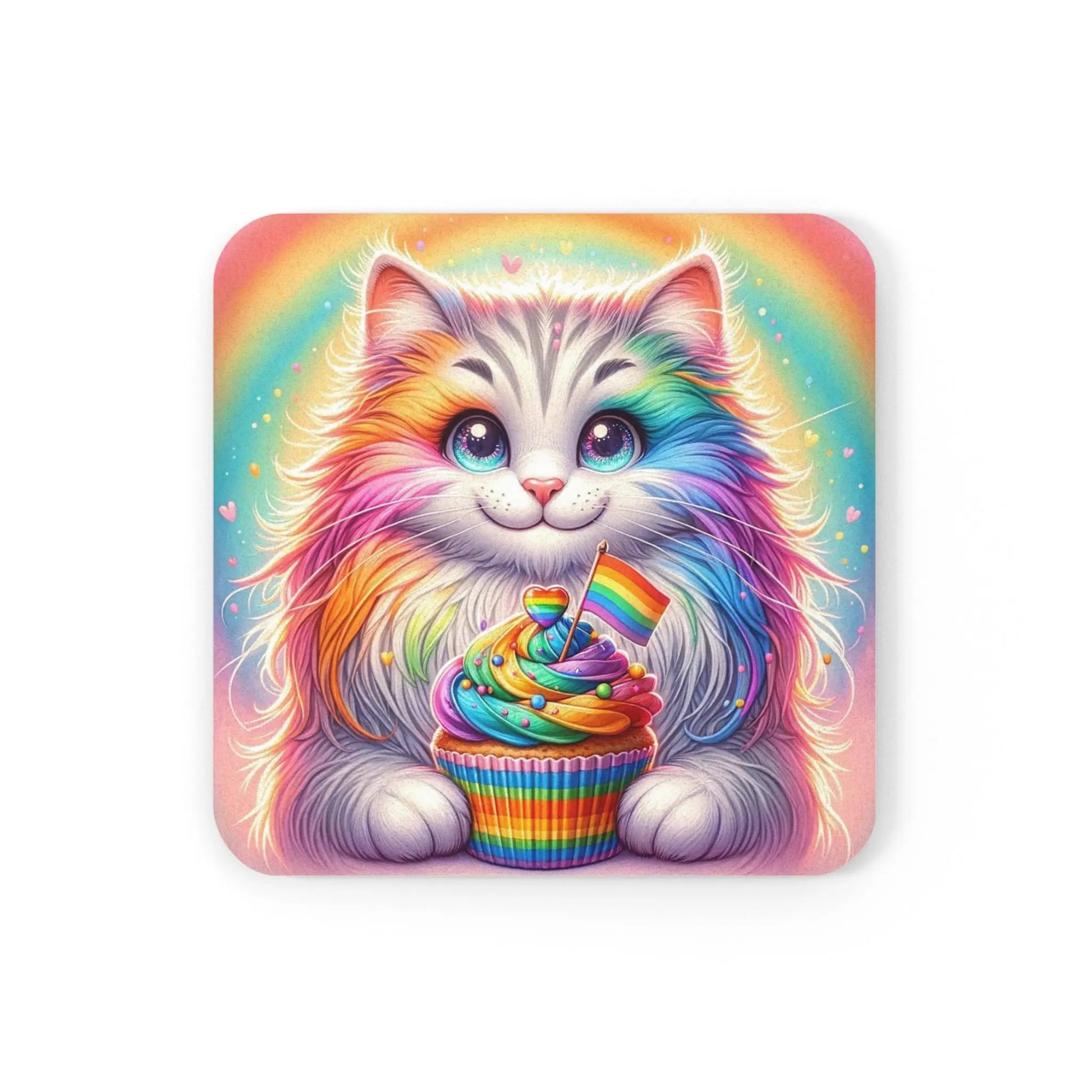 Rainbow Kitten Cupcake - Cat Decor - Coaster - Home Decor