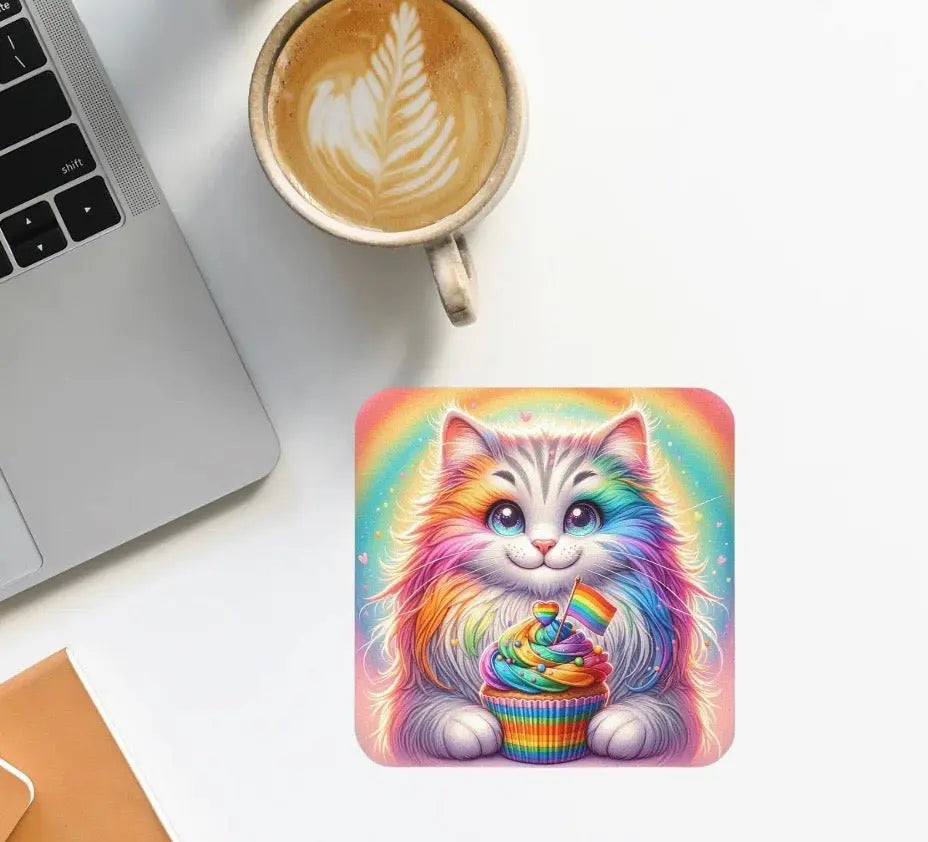 Rainbow Kitten Cupcake - Cat Decor - Coaster - Home Decor