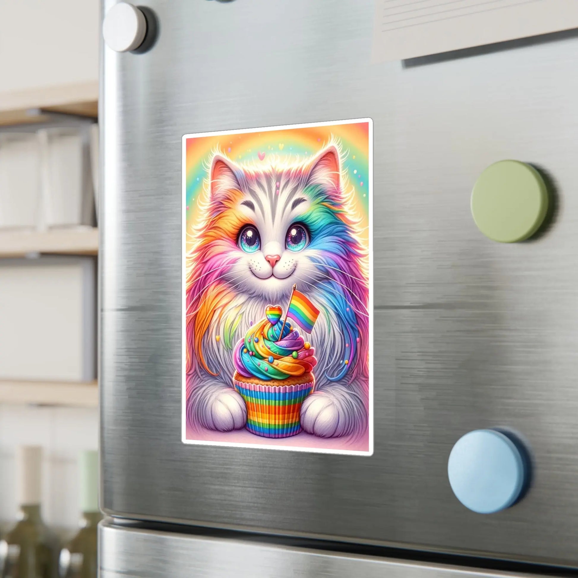 Rainbow Kitten Cupcake - Sticker Kiss-Cut Vinyl Decals - Paper products