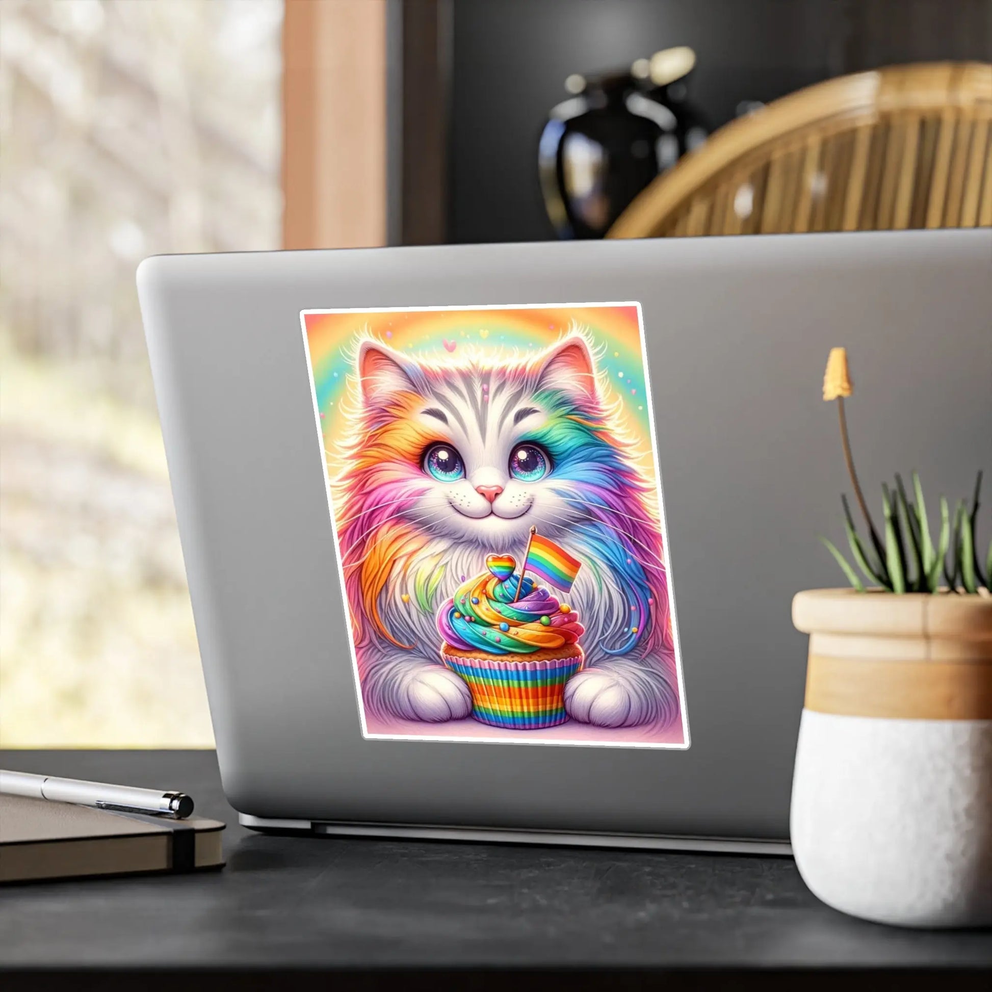 Rainbow Kitten Cupcake - Sticker Kiss-Cut Vinyl Decals - Paper products