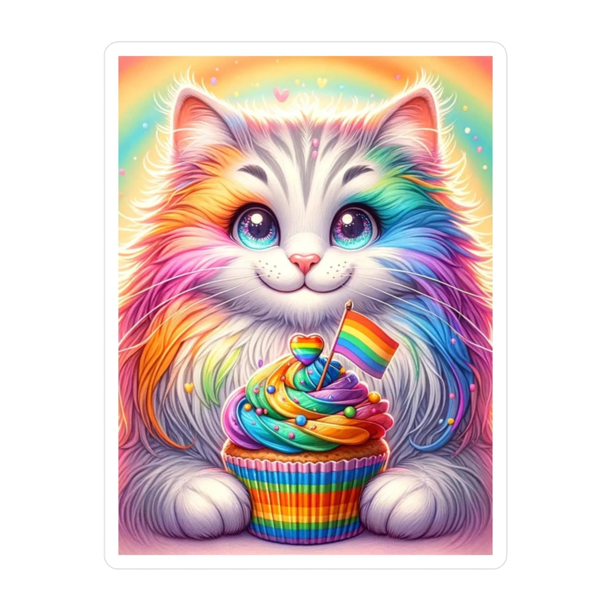 Rainbow Kitten Cupcake - Sticker Kiss-Cut Vinyl Decals - Paper products