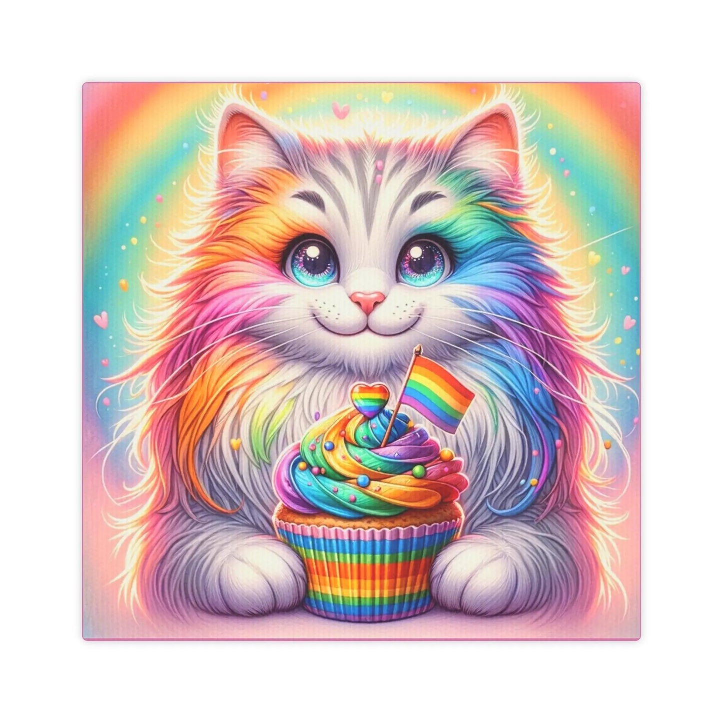 Rainbow Kitten Cupcake - Wall Art Decor - Canvas