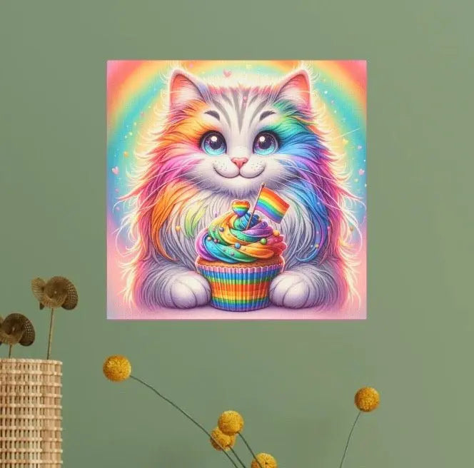 Rainbow Kitten Cupcake - Wall Art Decor - Canvas