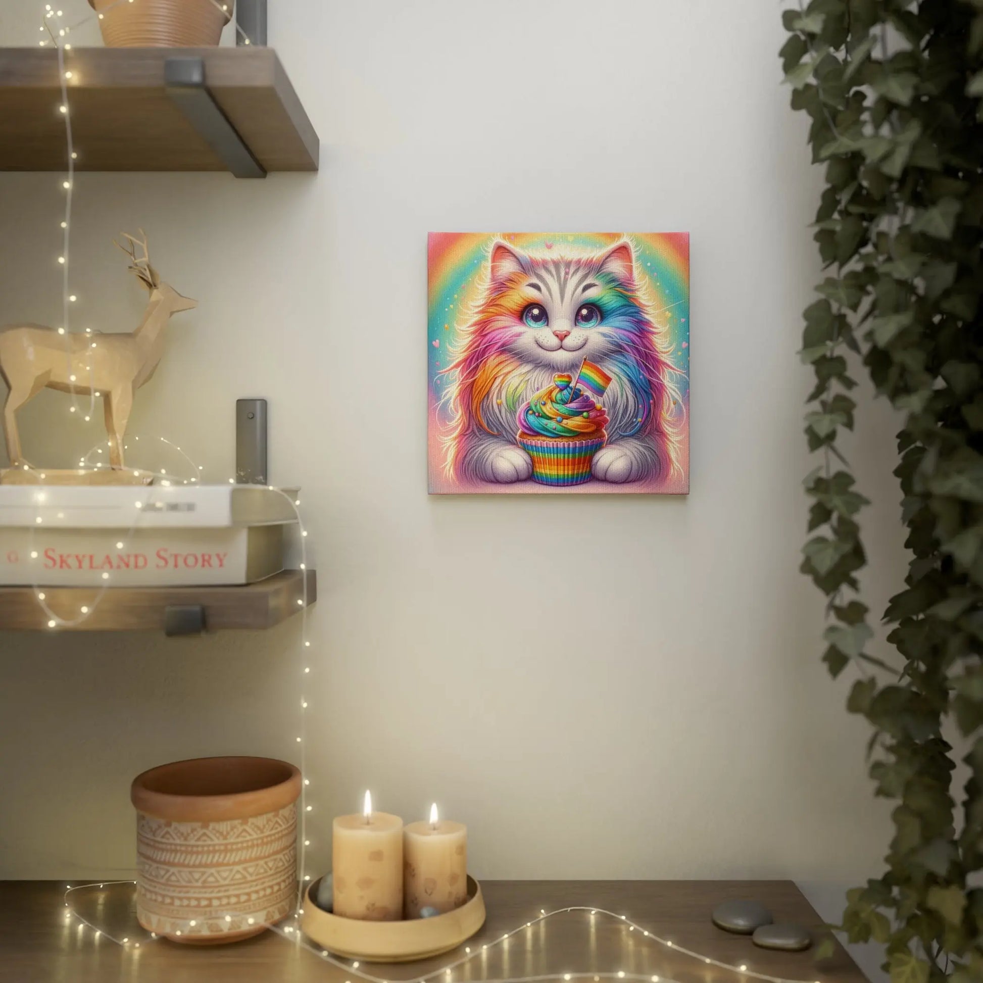 Rainbow Kitten Cupcake - Wall Art Decor - Canvas