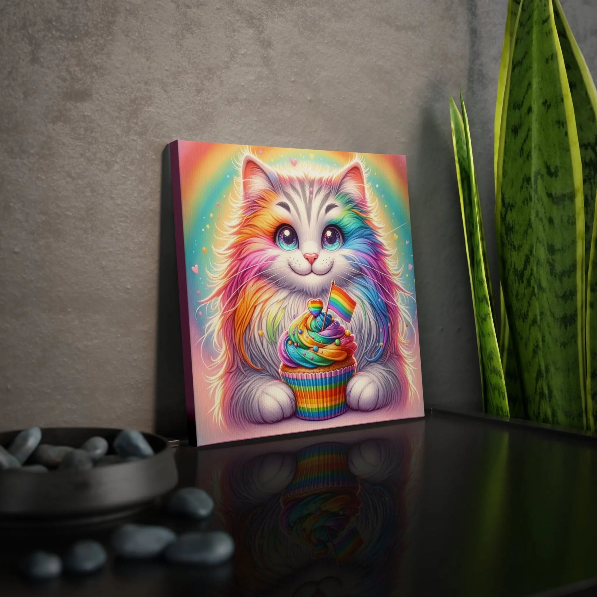 Rainbow Kitten Cupcake - Wall Art Decor - Canvas