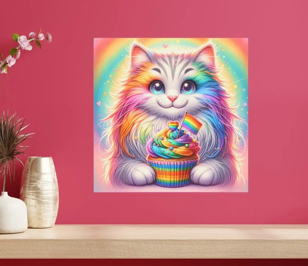 Rainbow Kitten Cupcake - Wall Art Decor - Canvas