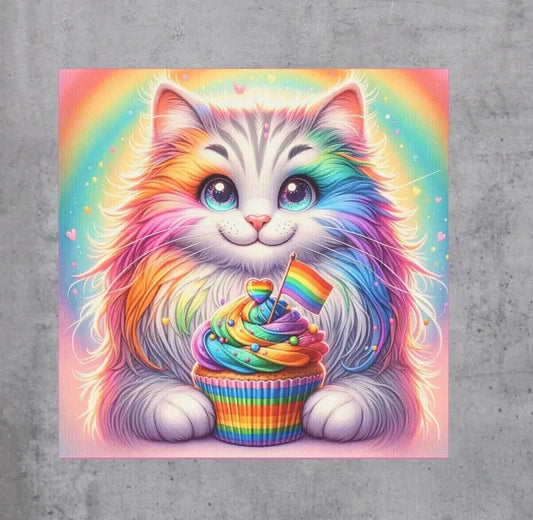 Rainbow Kitten Cupcake - Wall Art Decor - Canvas