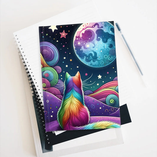 Rainbow Moon Cat Lover - Blank Journal - Hard Cover Notebook - Paper products