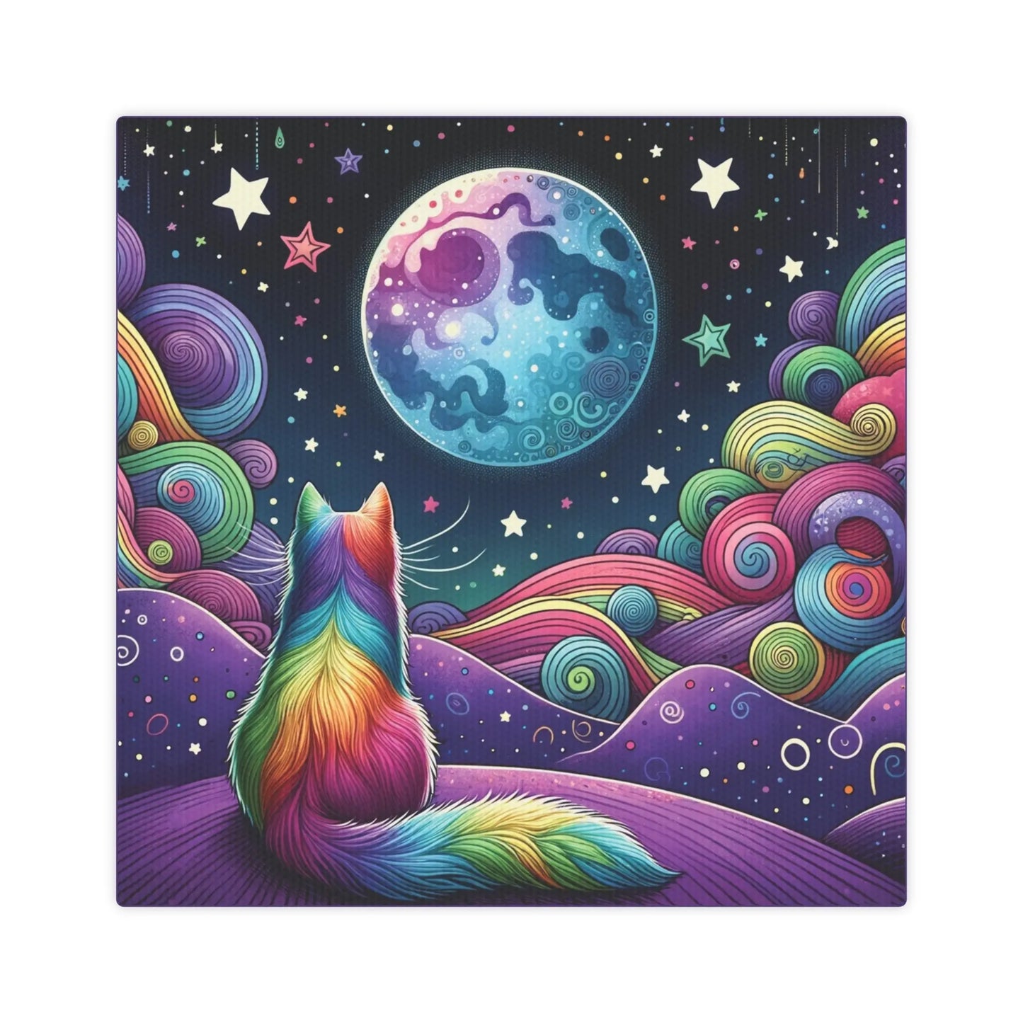 Rainbow Moon Cat Lover - Wall Art Decor - Canvas