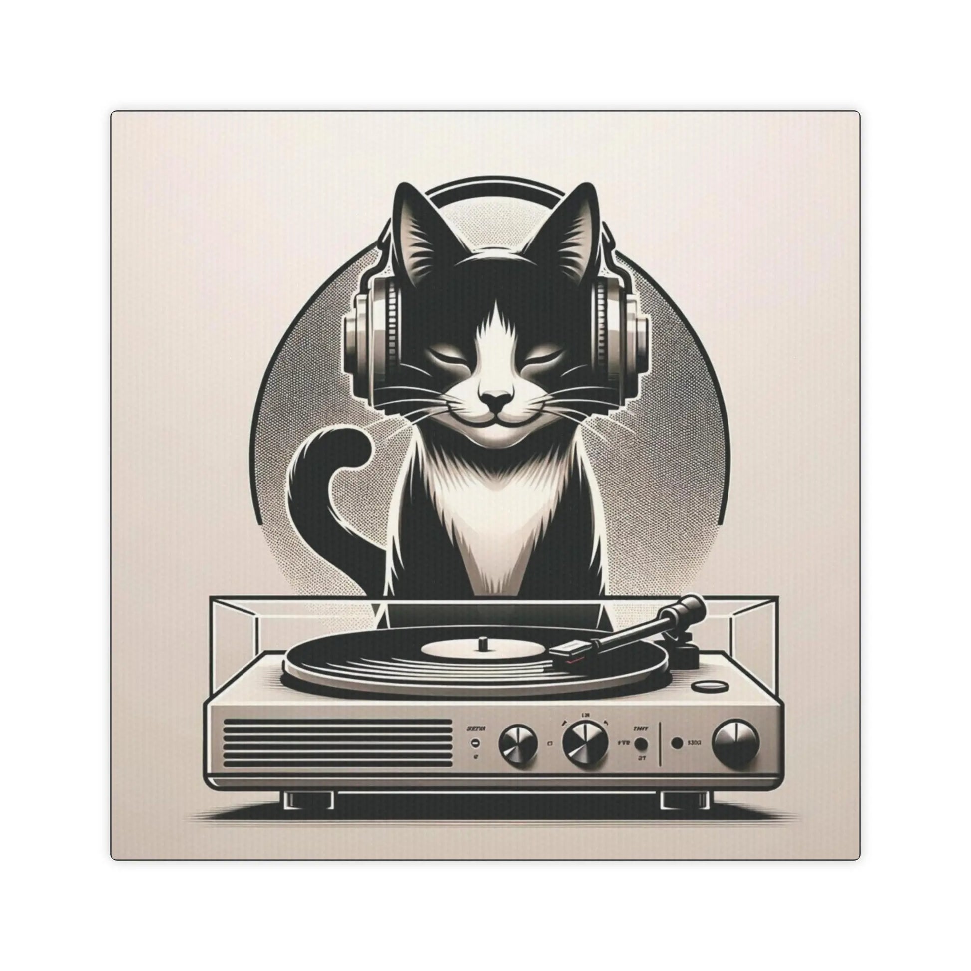 Record Listener Wall Art - Cat Lover Decor - Canvas