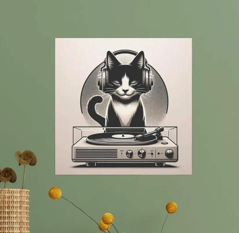 Record Listener Wall Art - Cat Lover Decor - Canvas