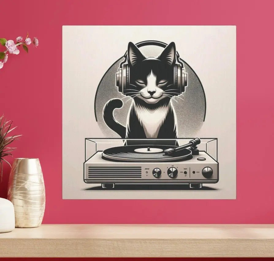 Record Listener Wall Art - Cat Lover Decor - Canvas
