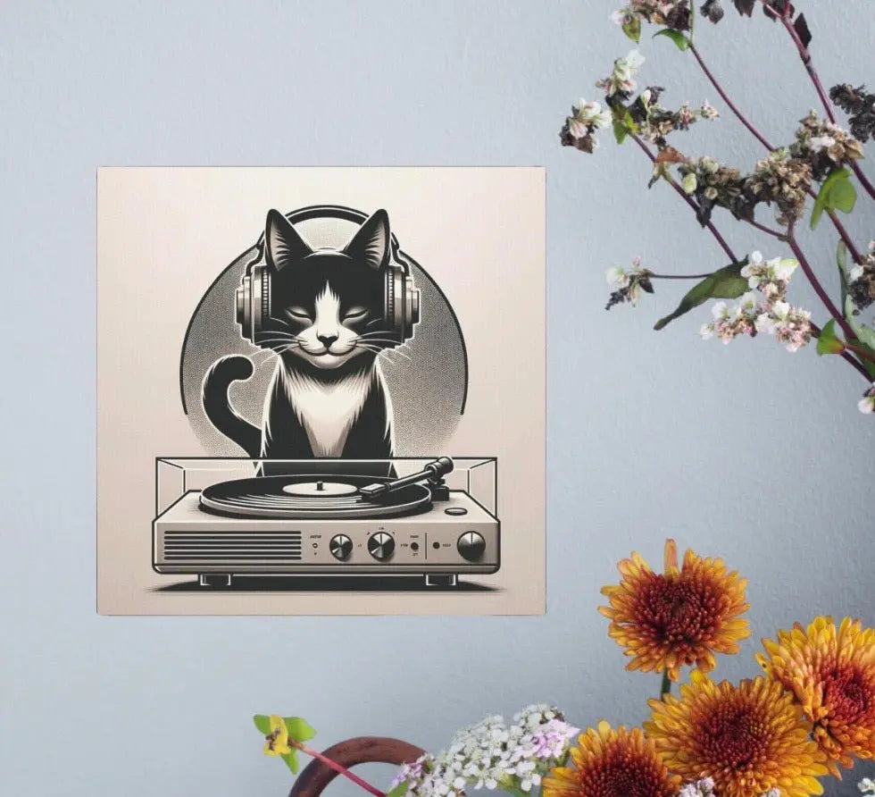 Record Listener Wall Art - Cat Lover Decor - Canvas
