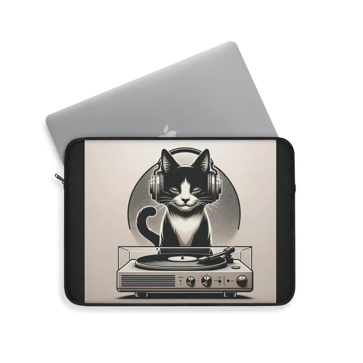 Record Player Listening - Cat Lover - Laptop Sleeve - Laptop Sleeve