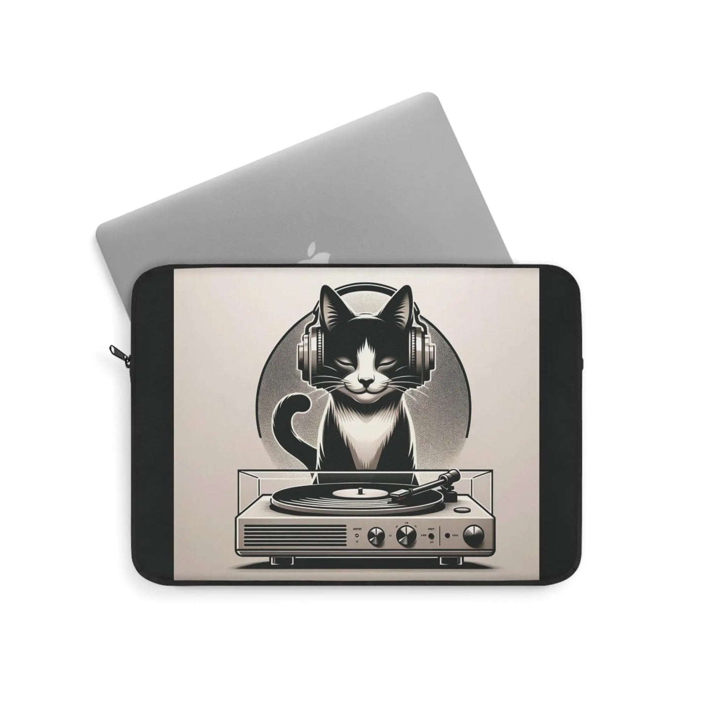 Record Player Listening - Cat Lover - Laptop Sleeve - Laptop Sleeve